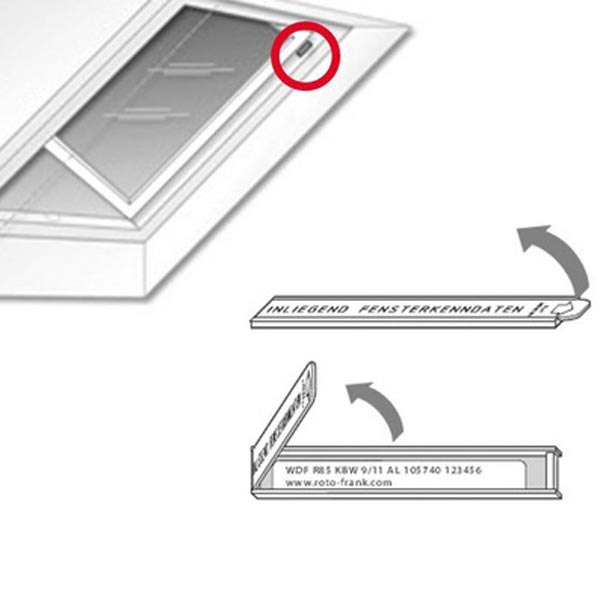 Typenschild am Roto Ausstiegsfenster